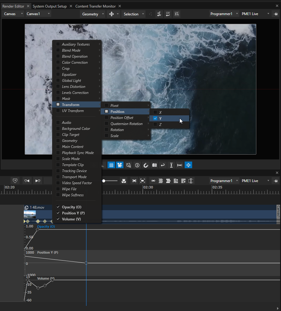 The property name of the keyframe lane you're currently working in is always highlighted blue.&nbsp;